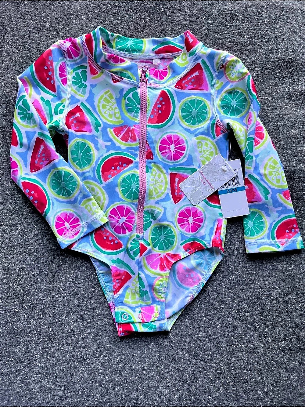 🍉 NWT Tommy Bahama Kids Fruit Print Rash Guard Swimsuit 24M